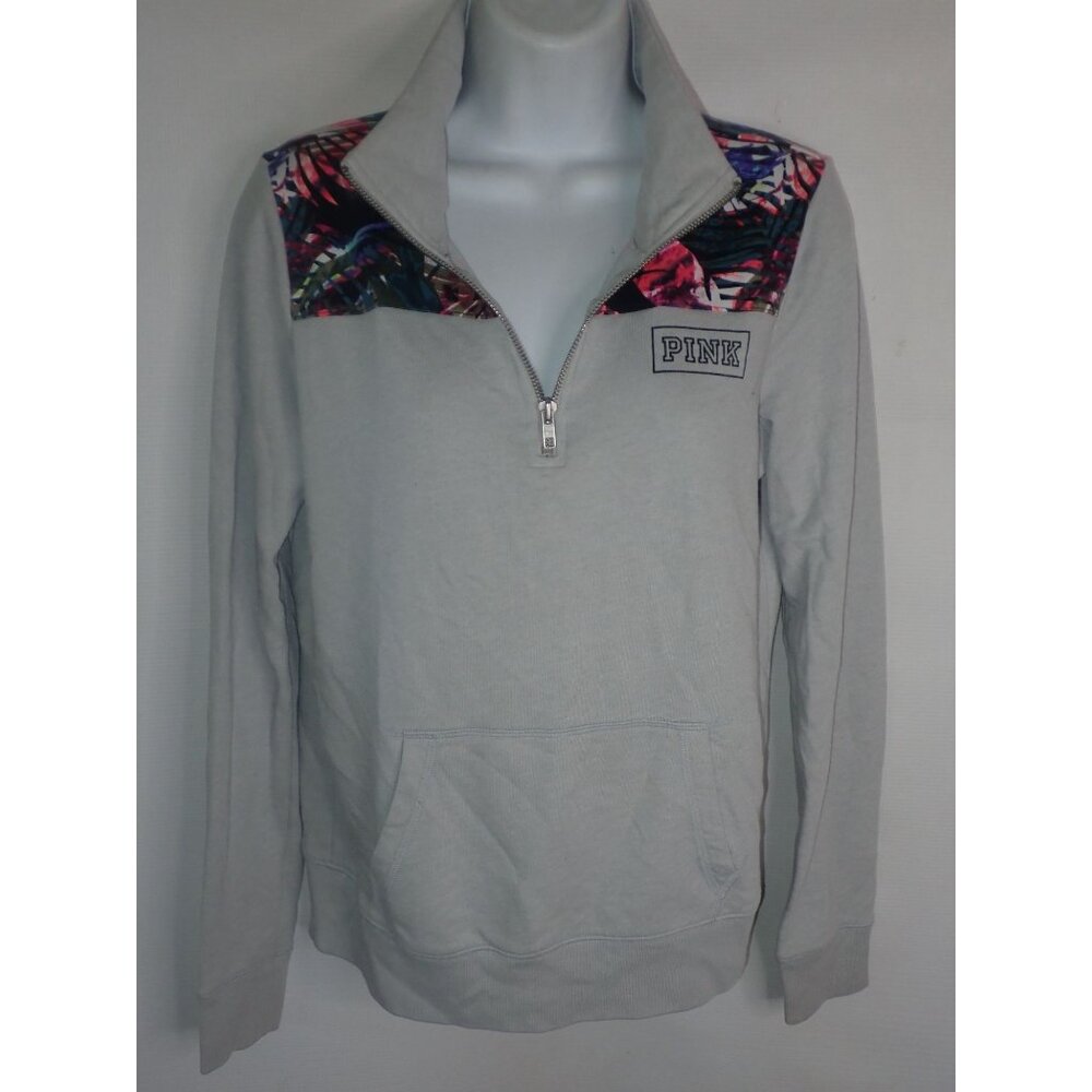 Victoria's Secret PINK Women XS Half-Zip Pullover Sweatshirt Gray Tropical Yolk - Picture 5 of 6